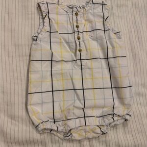 Janie and Jack White Plaid Sleeveless Bubble Romper with Yellow & Navy